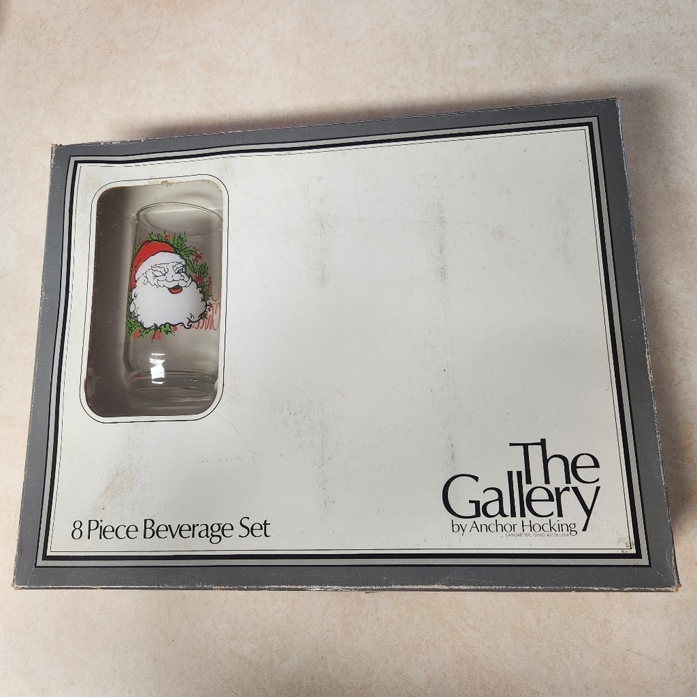 70s Set Anchor Hocking Winking Santa Glass Tumblers Hostess Box Merry Christmas - Picture 5 of 10